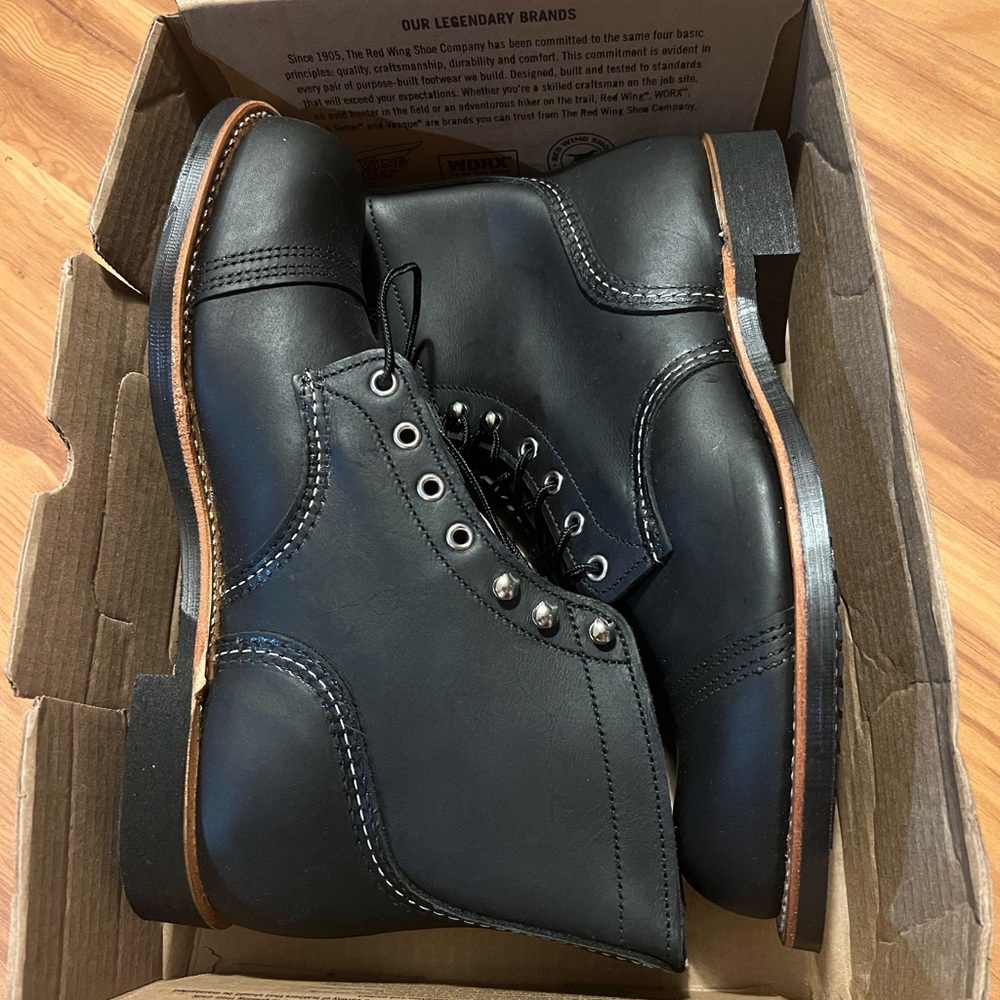 Men's Black Leather Work Boots - Classic Cap-Toe Lace-Up